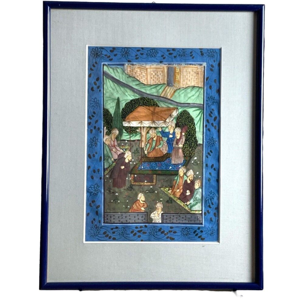 Enchanting Persian/Mughal Miniature Painting – Regal Garden Gathering